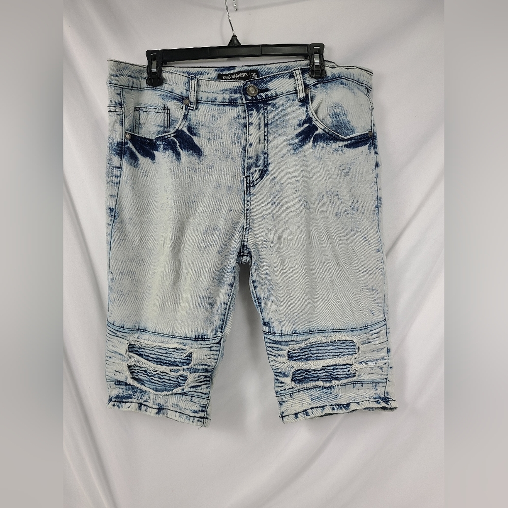 Men's ROAD NARROWS Distressed Acid Washed Denim Jean Shorts Size 36